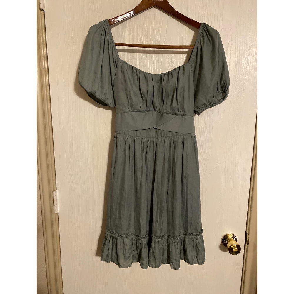 Altar'd State Sage Puff Sleeve Ruffle Mini Dress Square Neck Cottagecore M 0701